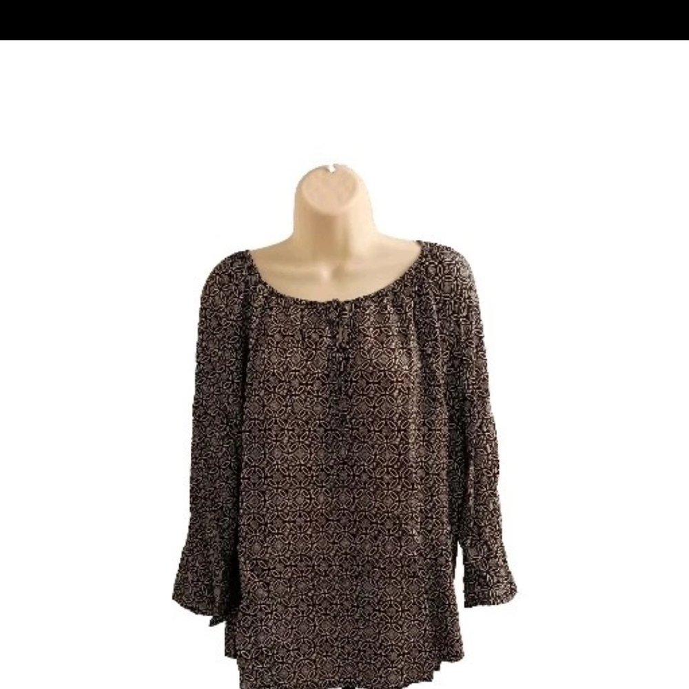 Fred David Pullover Tunic Blue and White Blouse Geometric Size 2X